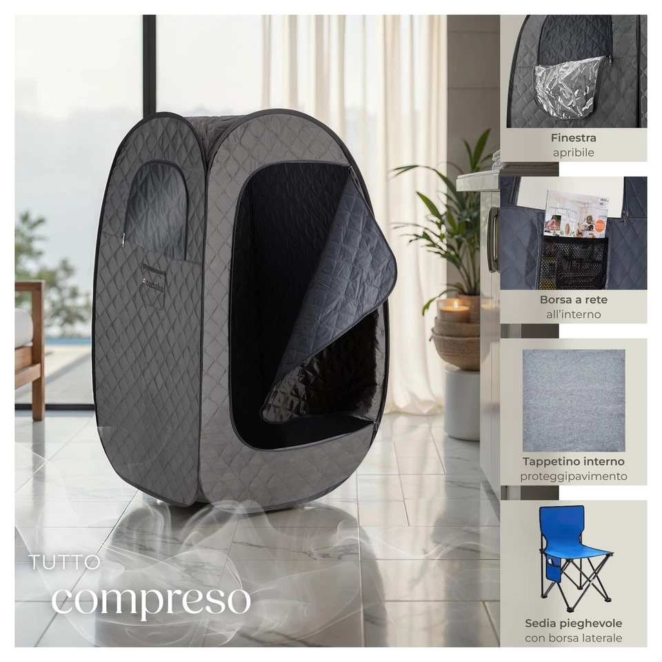 Sauna A Vapore Portatile E Pieghevole 1000W Con 2 Scomparti - Immagine 3 di 4