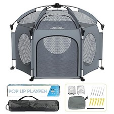 Portable Pop Up Playpen for Babies and Toddlers - Grey Lightweight A-Grey