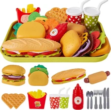 BUYGER Fast Food Play Food Toys for Kids Toddler Children Toy Kitchen Accessorie