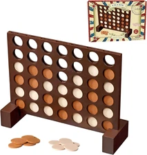 Wooden 4 in a Row Game, Classic Strategy Game for Kids and Adults, Connect The 4