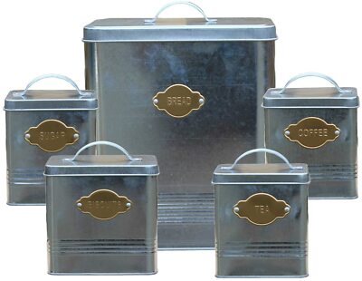 5er Set Küche Vorratsdose Kanister Boxen Kekse Brotkasten Kaffee Zucker Tee