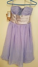 PROM PURPLE CHIFFON SATIN BEAD STRAPLESS JENJENHOUSE FORMAL EVENING DRESS SIZE 8