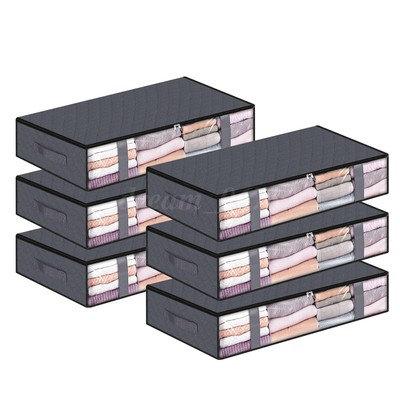 6 Pack Under Bed Storage Bags Under Bed Storage Containers Organizer 45L Gray US