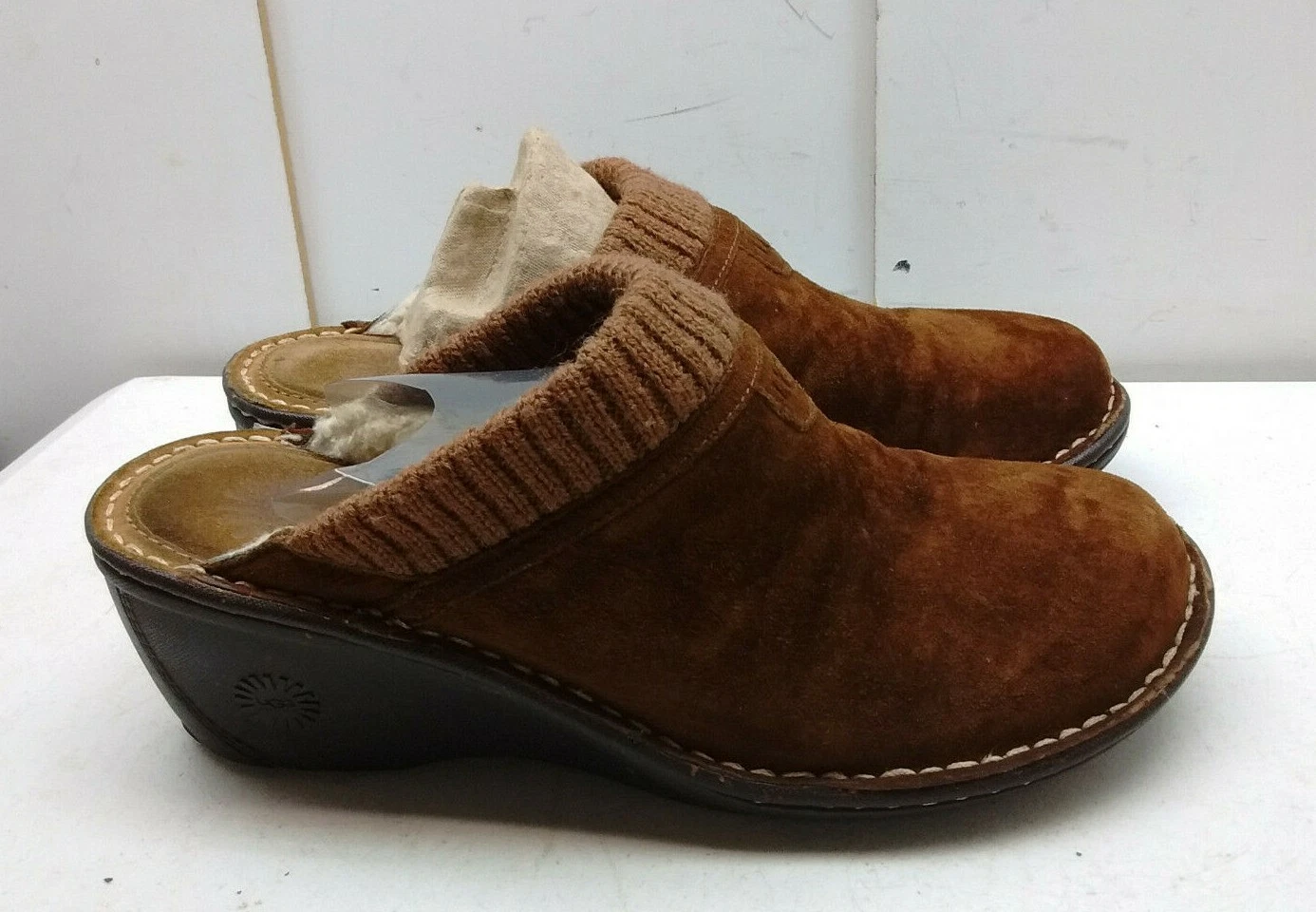 UGG Women's 9M 40Brown Leather Slip On Clog Mule Slide Wedge Sandal Casual Shoes