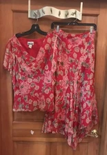 VTG Y2K Red Fairycore Two Piece Formal Dress Set Low Rise Skirt 90s VAMPY SILK