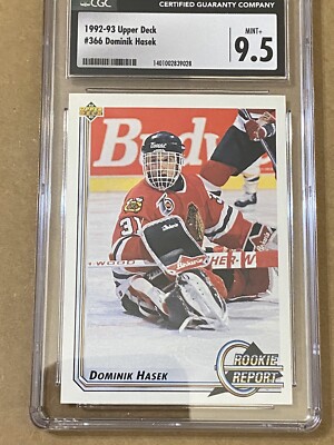 1992-93 Upper Deck Dominik Hasek Rookie Report Card #366 CGC 9.5