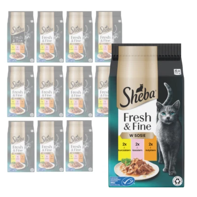 Sheba Fresh & Fine Pouches 72x50g Nass in Soße für Katzen Huhn Lachs Truthahn