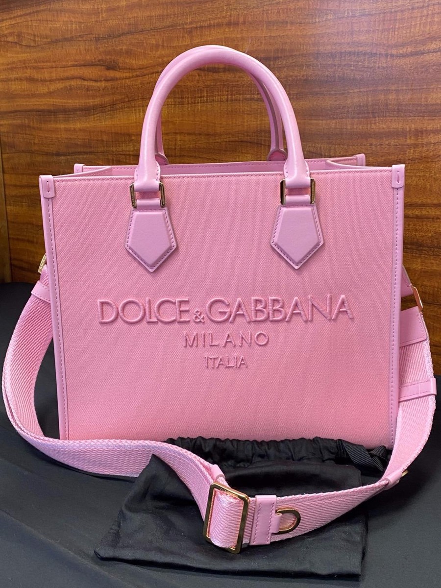 Authentic Dolce & Gabbana Pink Canvas 2 Way Shopper Tote Bag