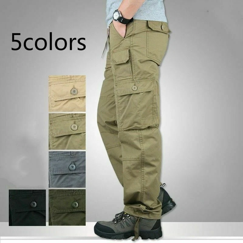 Men s Cargo Military Pants Work Trousers Cotton 7 Pockets Casual