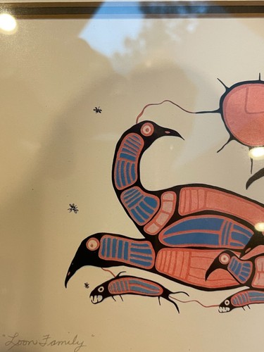 LOON FAMILY by Norval Morrisseau Print - Framed 11.5 x 14.5 - Picture 7 of 8