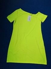 ladies off shoulder neon yellow dress size s new