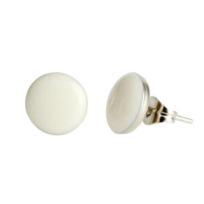 STAINLESS STEEL SOLID WHITE EARRINGS 10mm Enamel Circle Round Stud Post Pair