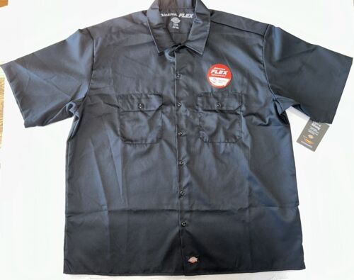 NWT Dickies Flex Short Sleeve Twill Work Shirt Button Up Relaxed Black Size 2XL - Afbeelding 1 van 13