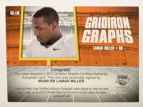 Lamar Miller 2012 Press Pass Gridiron Graphs AUTO INSCRIPTION MILLER TIME 1/1 - Picture 4 of 8