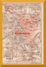 Baden-Baden +126 Jahre alter Stadtplan+ Villen,Restaurants,Herrengut,Quettighof