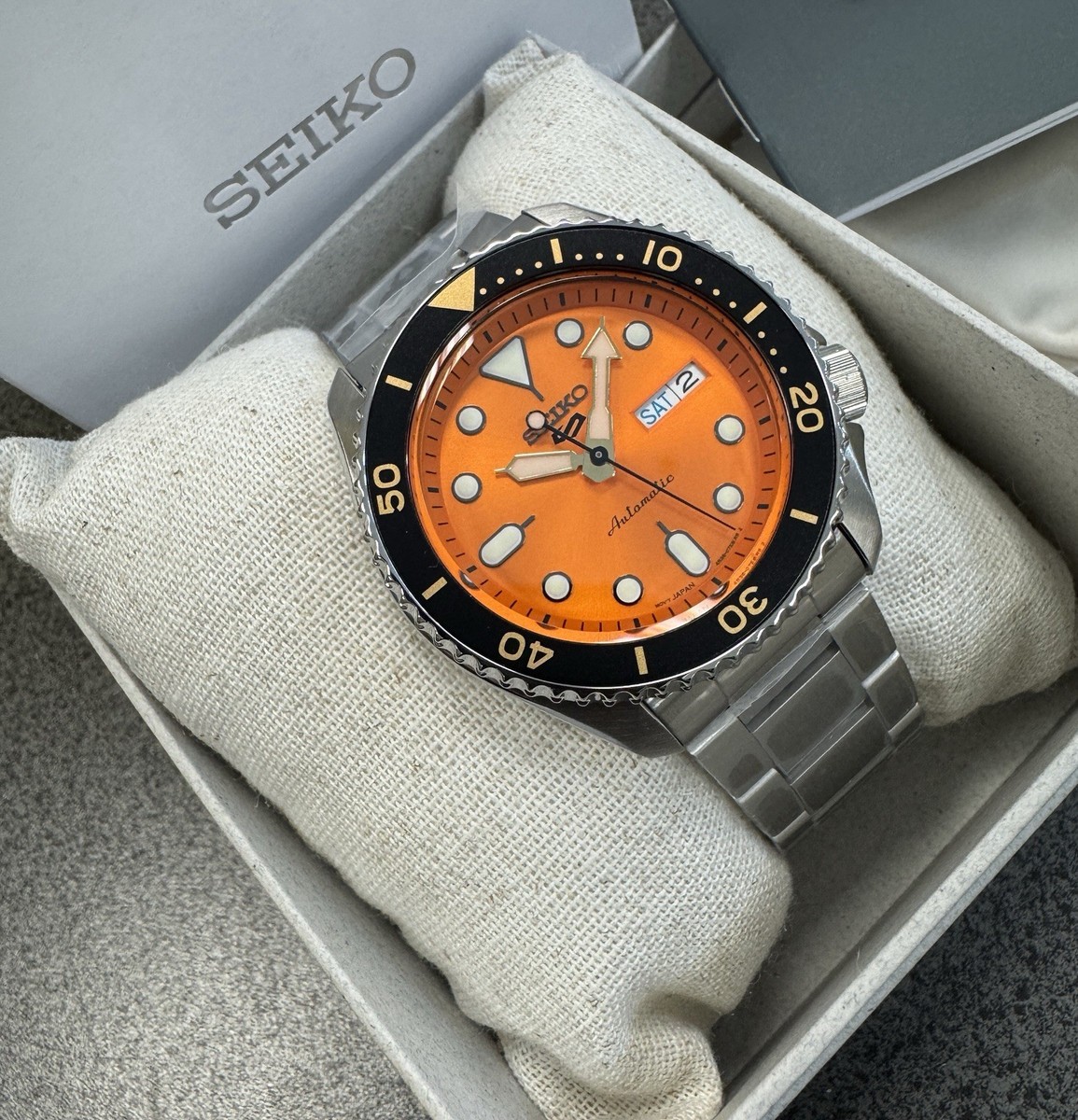 Seiko 5 Automatic Orange Dial Steel Bracelet Men's Watch SRPD59