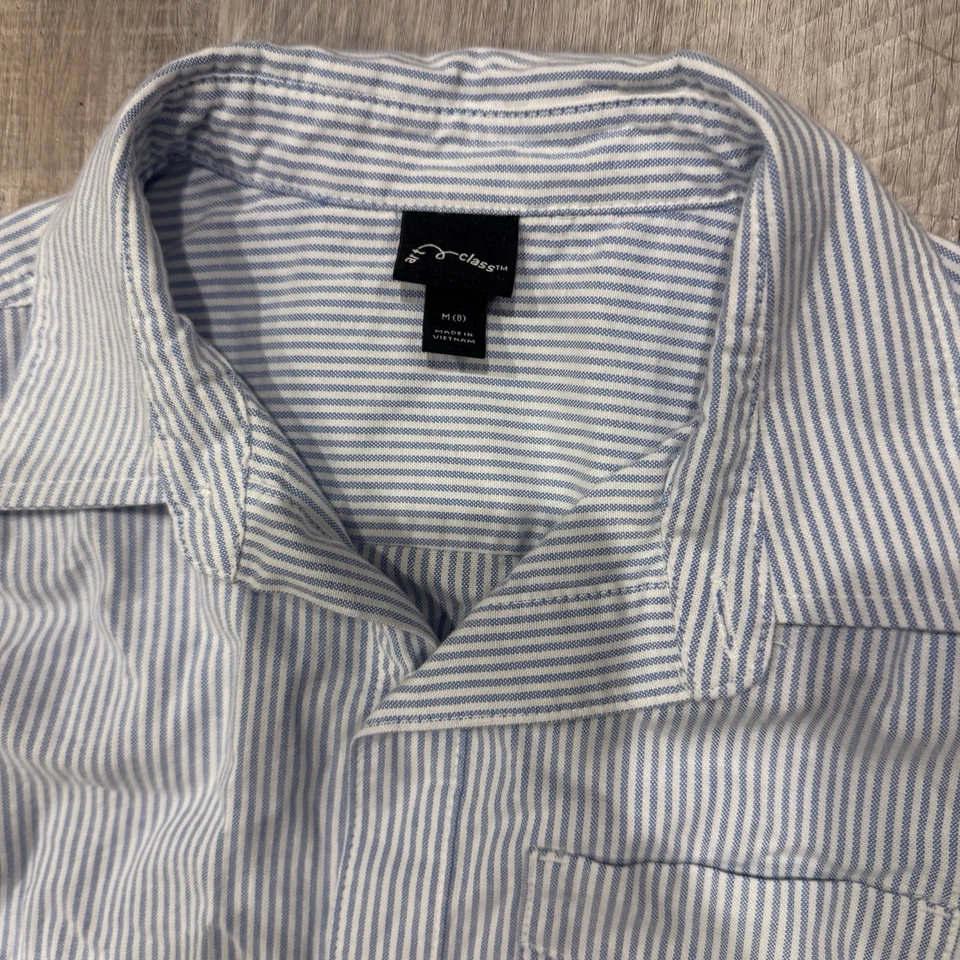 Camisa Oxford de manga larga a rayas azules con botones Art Class para niños talla L M 8 Foto 3 de 4