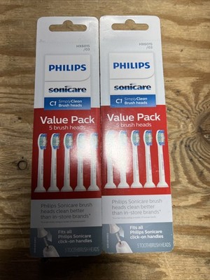 Philips Sonicare HX6015/03 Simply Clean Toothbrush Head  / 2 PACKS OF 5 10 HEADS