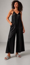 Athleta Calm Cool Black Silky Wide Leg Ankle Lounge Breathe NWT Jumpsuit Small