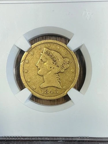 NGC F12 1843 D $5 GOLD LIBERTY HALF EAGLE MEDIUM D NICE EYE APPEAL TOUGH DATE