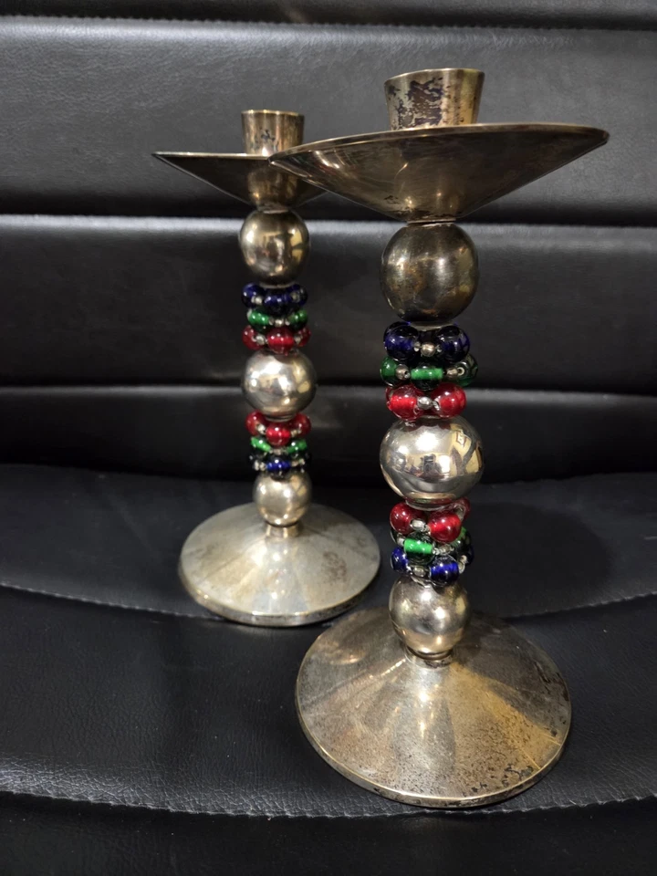 Par (2) Juego de candelabros de vidrio con cuentas de murano único TJ MAXX de 8" Foto 4 de 4