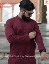 Mens Kurta Maroon Color Traditional Shirts Top Shirt Mens Wear Cotton Kurta