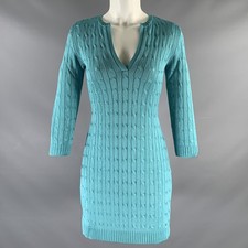 RALPH LAUREN Size S Blue Turquoise Silk Cable Long Sleeve Dress