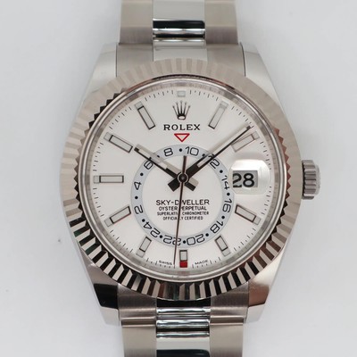 2020s Mint Rolex 326934 Sky-Dweller 42mm 18K White Gold Steel Oyster White Watch