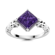925 Sterling Silver Amethyst Gemstone Wife Solitaire Elegant Ring Jewelry