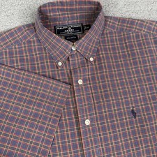 VTG Ralph Lauren Sport Shirt Men M Blue Plaid Short Sleeve Button Down Pony Logo