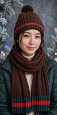 Cable Knit Cuff Beanie W/ Pom Pom Hat Scarf 2 Piece Set New
