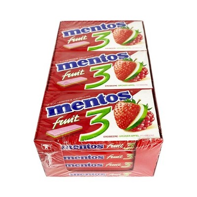 Mentos Kaugummi, Fruit 3, zuckerfrei, 12x 33g mit je 14 Stück