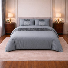 Image of Crushed Velvet Panel Duvet Cover with Pillowcase Bedding Set UK Seller Fast Ship