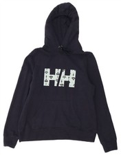 Helly Hansen Womens Graphic Hoodie Jumper UK 14 Medium Navy Blue Cotton NI27
