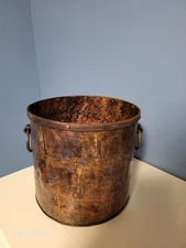 Vintage Copper / brass sawdered brick design planter footed 9" tall