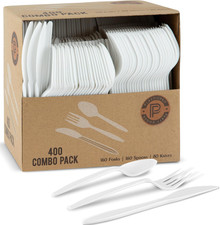 400 Pack Disposable Plastic Utensils Assorted Colored Cutlery Combo