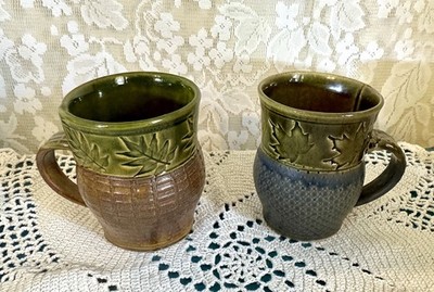 Vintage Natural Elements Multi-Leaf Studio Stoneware 4.25 Inch Mugs