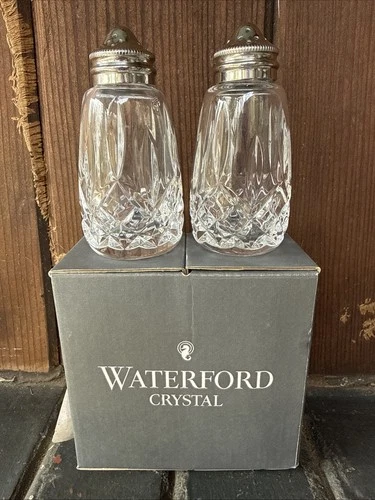 1 Pair Waterford Crystal Lismore Salt & Pepper Shakers WithOriginal Box Vintage