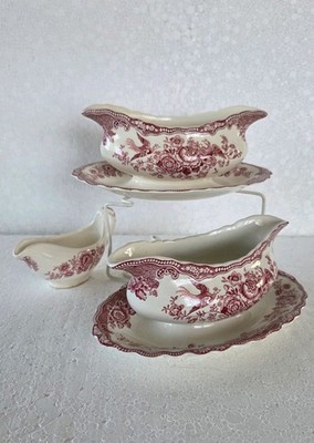 Bristol Crown Ducal Rot 3 Saucieren Sauciere mit Teller England