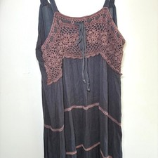 Medium Crochet Tiered Maxi Dress Black Sleeveless Lace Boho Peasant Cottagecore