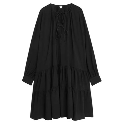 Arket Women's Black Long Sleeves Tie Neckline Dress - Size 36 UK 8 ~ Oversized