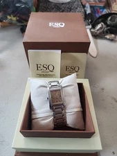 ESQ Swiss Tank Watch Women Silver Tone Stainless Steel New Needs Battery 