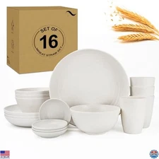16-Piece Premium Wheat Straw Dinnerware Set for 4 - Unbreakable, Microwave Safe