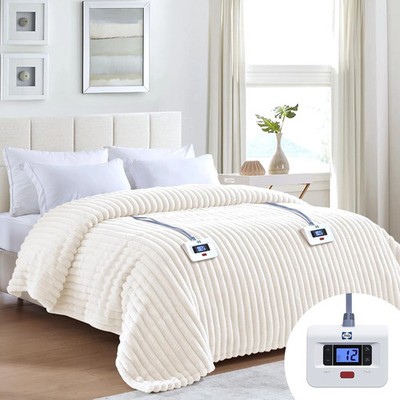 Sealy Electric Blanket Queen Flannel Sherpa Heated Reversible Beige 84x90