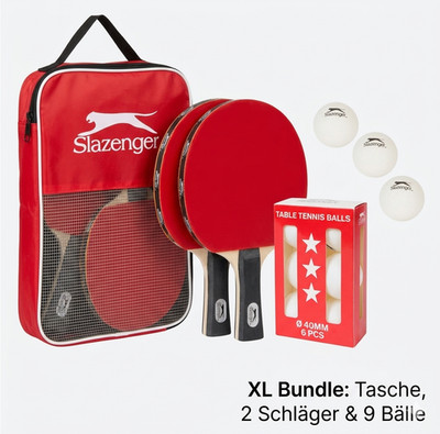 Slazenger Tischtennis Set 2 Schläger + 9 Bälle & Tasche | Ping Pong Spar-Bundle