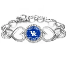 Kentucky Wildcats UK Womens Silver Heart Link Bracelet w Gift Pkg D27