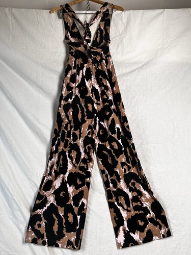 Diane von Furstenberg Women XXS Halter Jumpsuit Deep V Neck Pink Leopard Target - Picture 20 of 21
