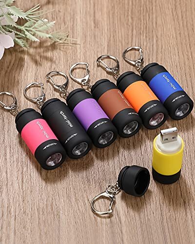 24 Pcs Mini Flashlight Keychain Small Colorful LED USB Pocket Travel - Picture 8 of 8
