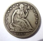 1863-S SEATED LIBERTY HALF DOLLAR 50c COIN SAN FRANCISCO MINT NICE RARE DATE