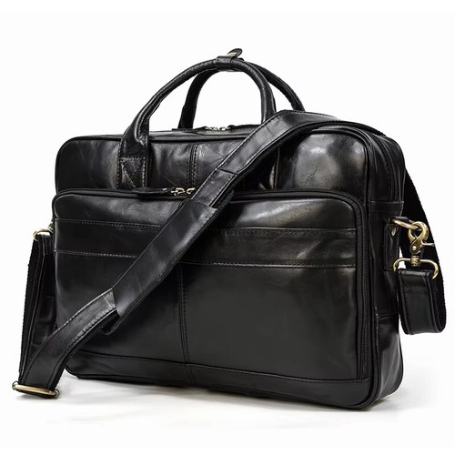 Black Leather Laptop Messenger Bag for Men Leather Laptop Briefcase for Men - Picture 2 of 7